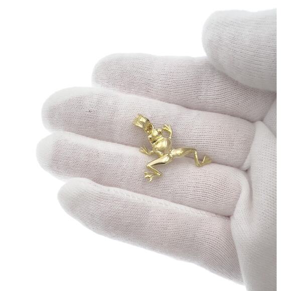 10k Yellow Gold Frog Pendant Animal Charm 1 inch - Picture 3 of 3